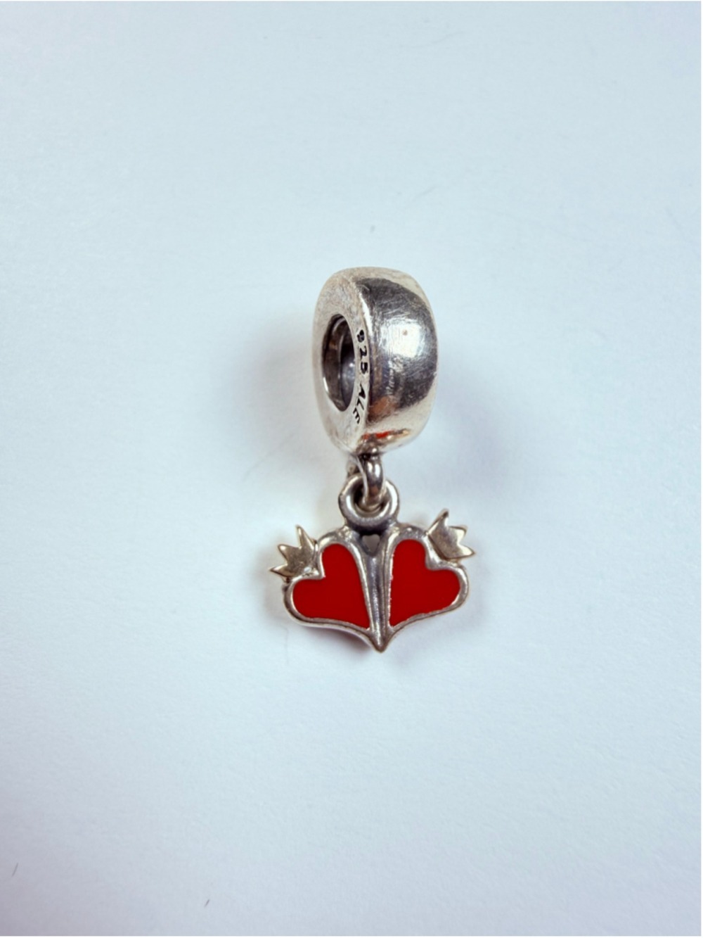 Pandora 14K Enamel Double Red Hearts & Crowns 925 Sterling Silver ALE Charm Bead